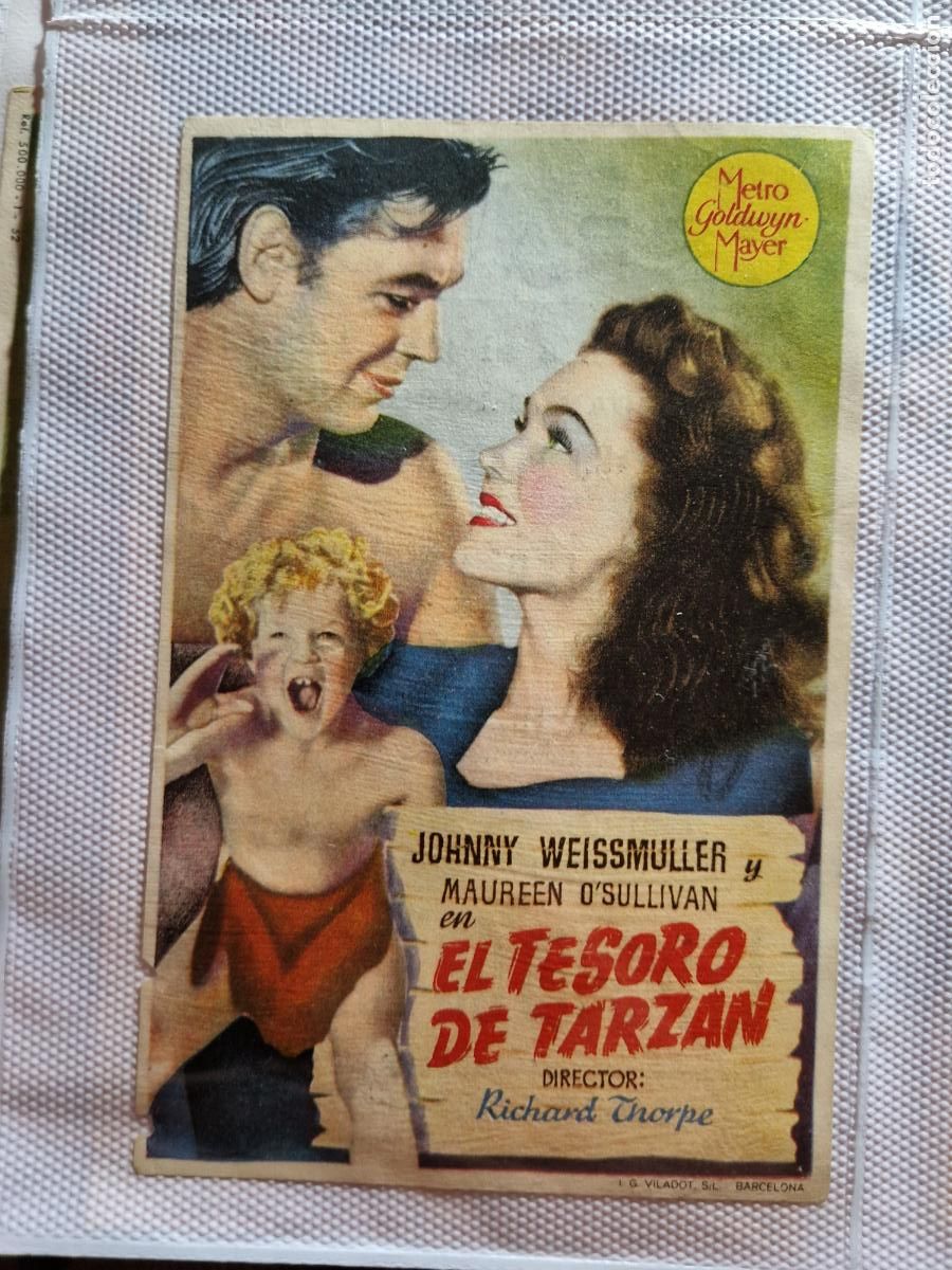 Cine: EL TESORO DE TARZAN JOHNNY WEISMULLER, MAUREEN OSULLIVAN FOLLETO DE MANO