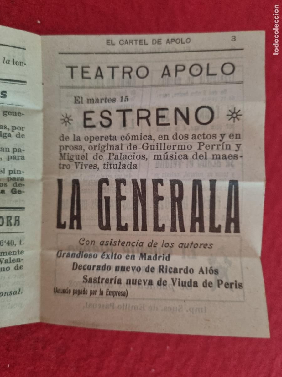 Cine: PROGRAMA CINE EL CARTEL DE APOLO LA GENERALA TROQUELADO ORIGINAL S1 - Foto 3