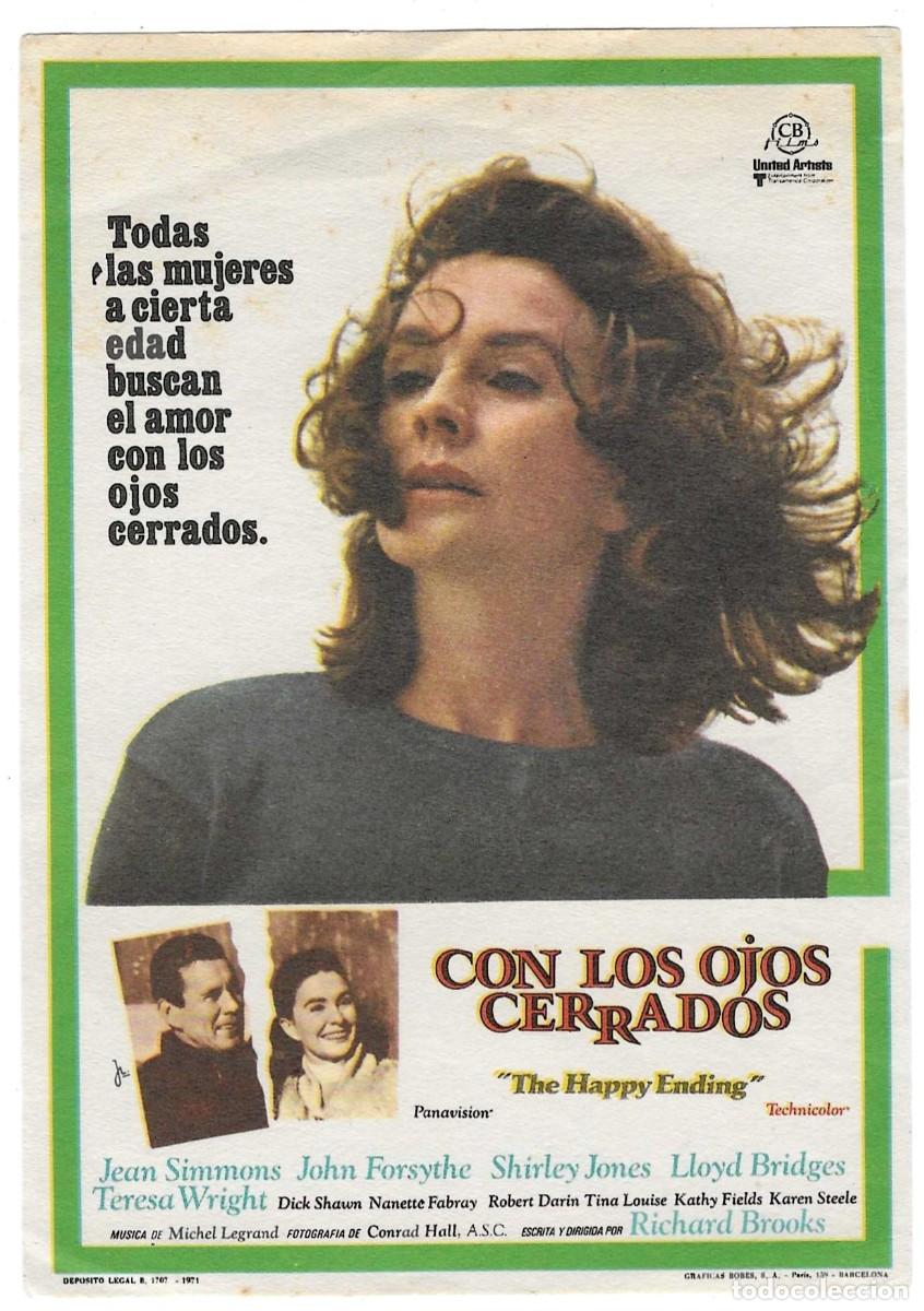 Folhetos de m&atilde;o de filmes antigos de cinema: Programa Cine. Con los ojos cerrados. Jean Simmons. 19-1909