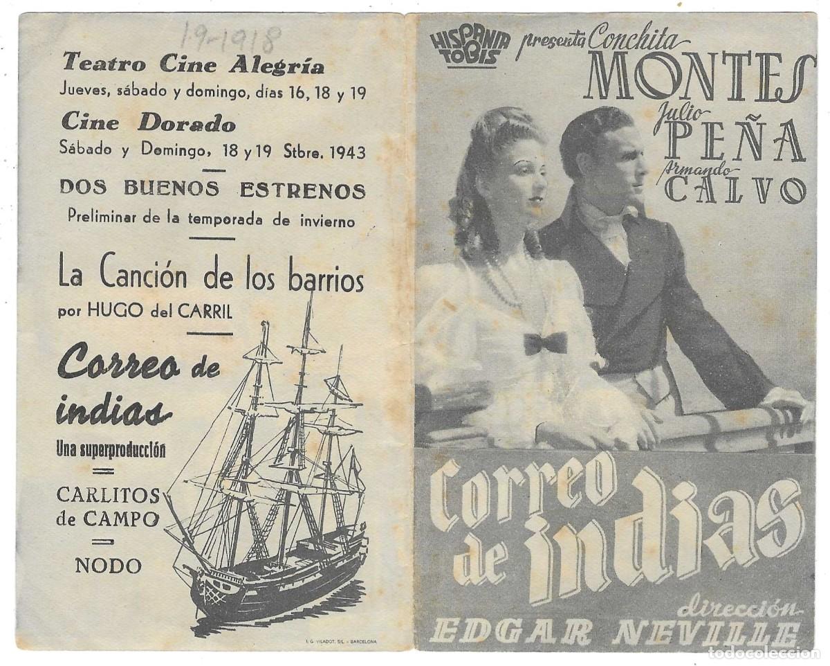 Folhetos de m&atilde;o de filmes antigos de cinema: Programa Cine. Correo de Indias. Conchita Montes. 19-1918
