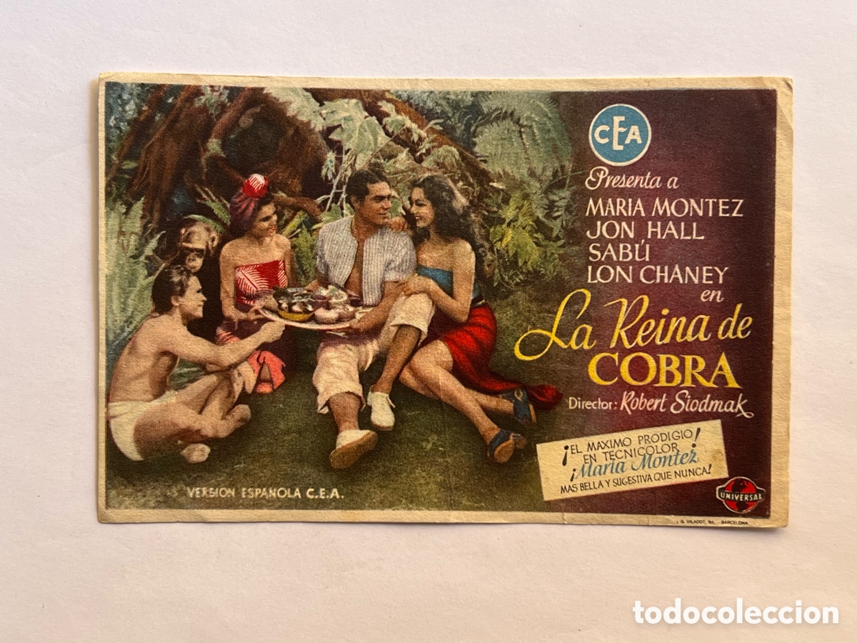 Kino: BENETUSER Valencia, CINES VENECIA. Folleto de Mano.. LA REINA DE COBRA (a.1949) AVENTURAS