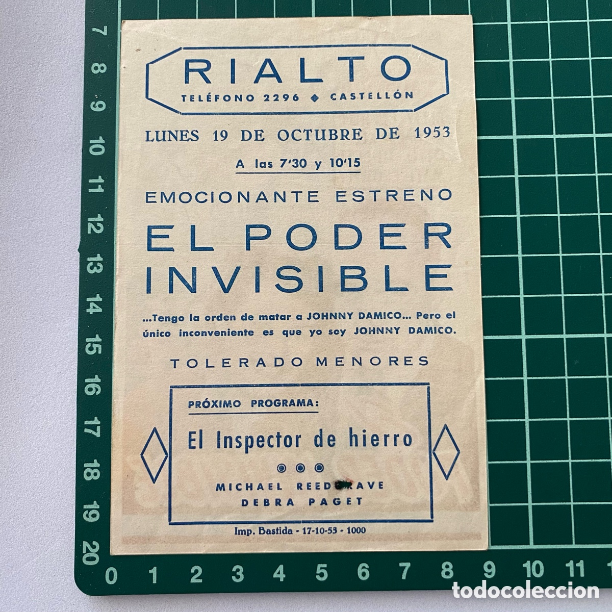 Cine: folleto de mano programa de cine pelicula El poder invisible 1953 Rialto castellon - Foto 3