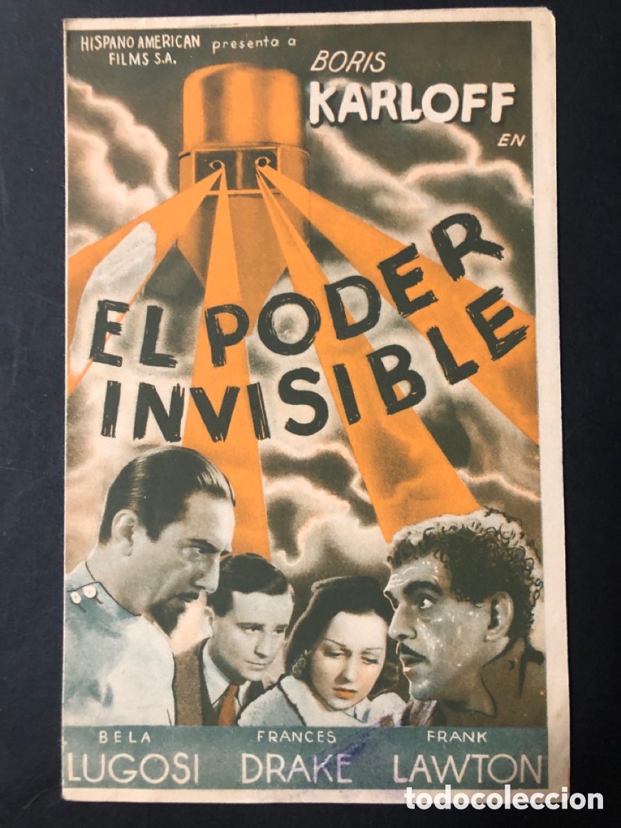 Cinema: Programa el poder invisible boris karloff bela lugosi con publicidad cine espa&ntilde;oleto jativa A11