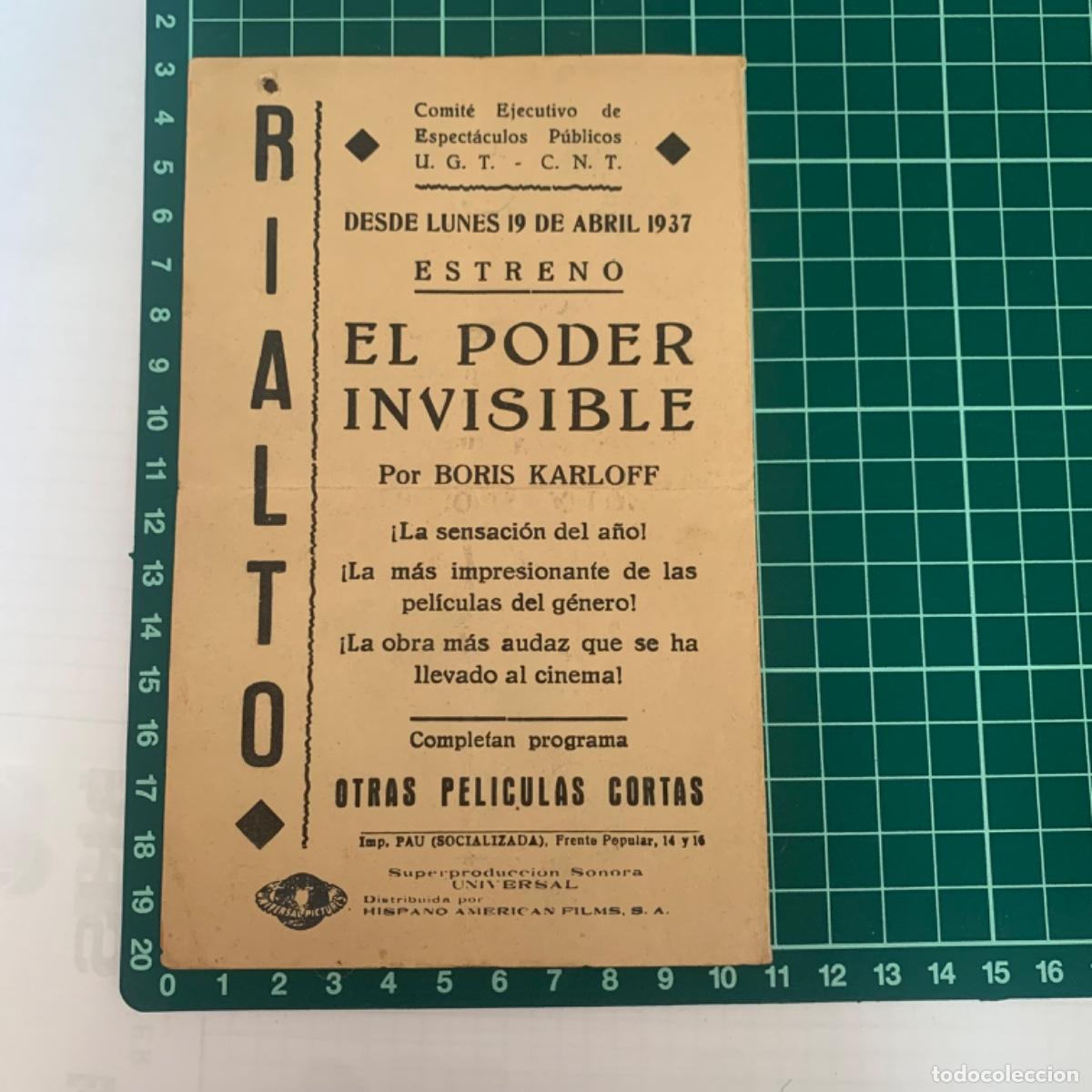 Cine: Programa de cine folleto de mano pelicula el poder invisible rialto 1937 - Foto 3