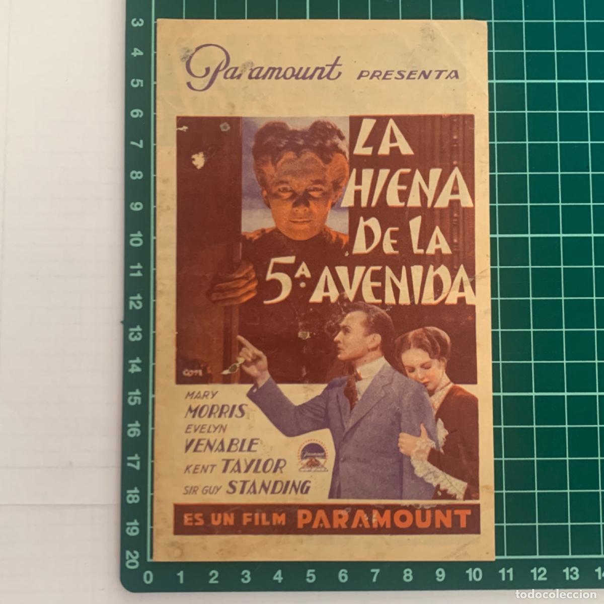 Kino: Folleto de mano, programa de cine pelicula la hiena de la 5&ordf; avenida teatro casino 1936