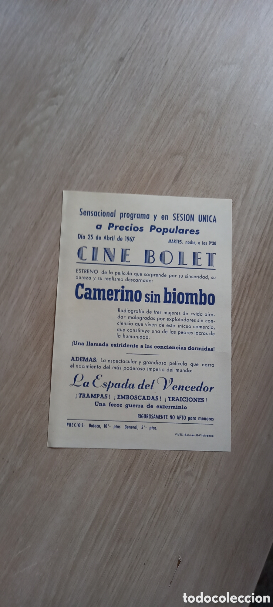 Cine: ANTIGUO PROGRAMA DE CINE BOLET, CAMERINO SIN BIOMBO, ETC - Foto 2