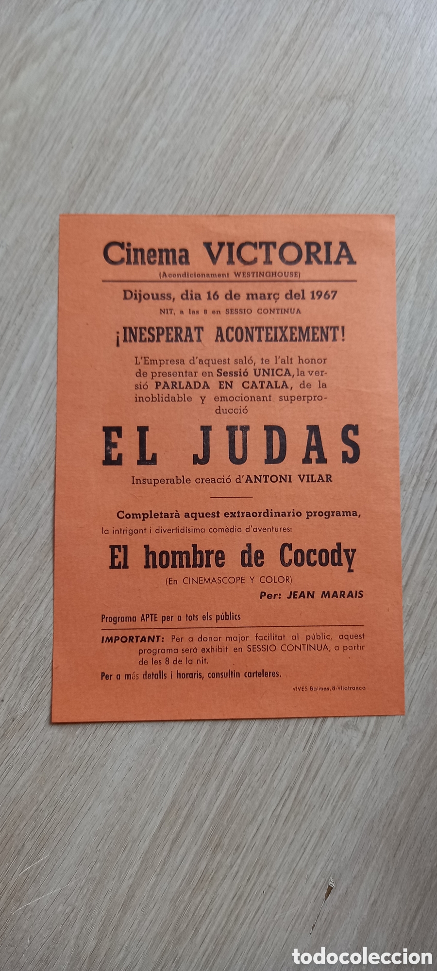 Cine: ANTIGUO PROGRAMA DE CINE VICTORIA, EL JUDAS - Foto 3