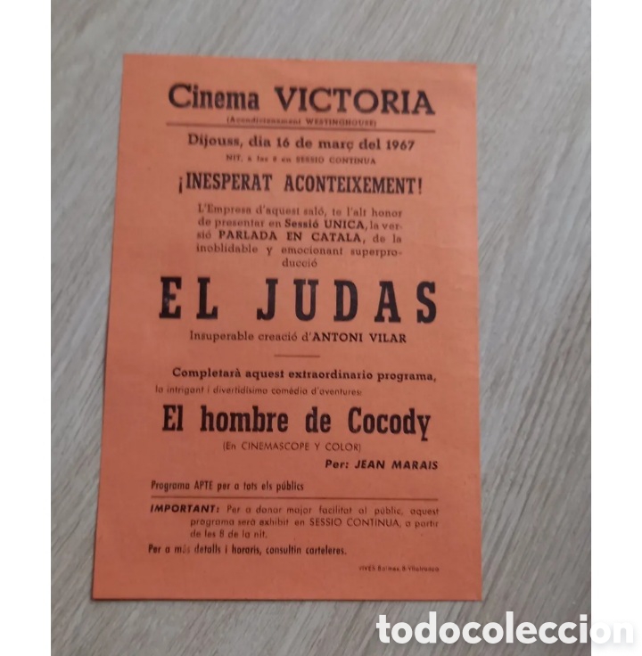 Cine: ANTIGUO PROGRAMA DE CINE VICTORIA, EL JUDAS - Foto 1