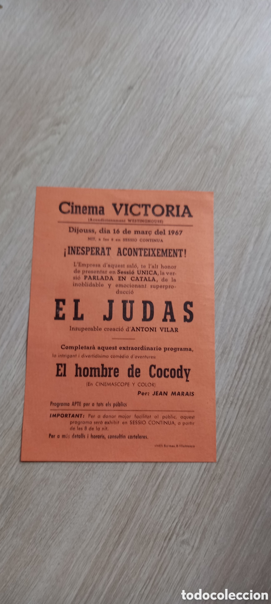 Cine: ANTIGUO PROGRAMA DE CINE VICTORIA, EL JUDAS - Foto 2