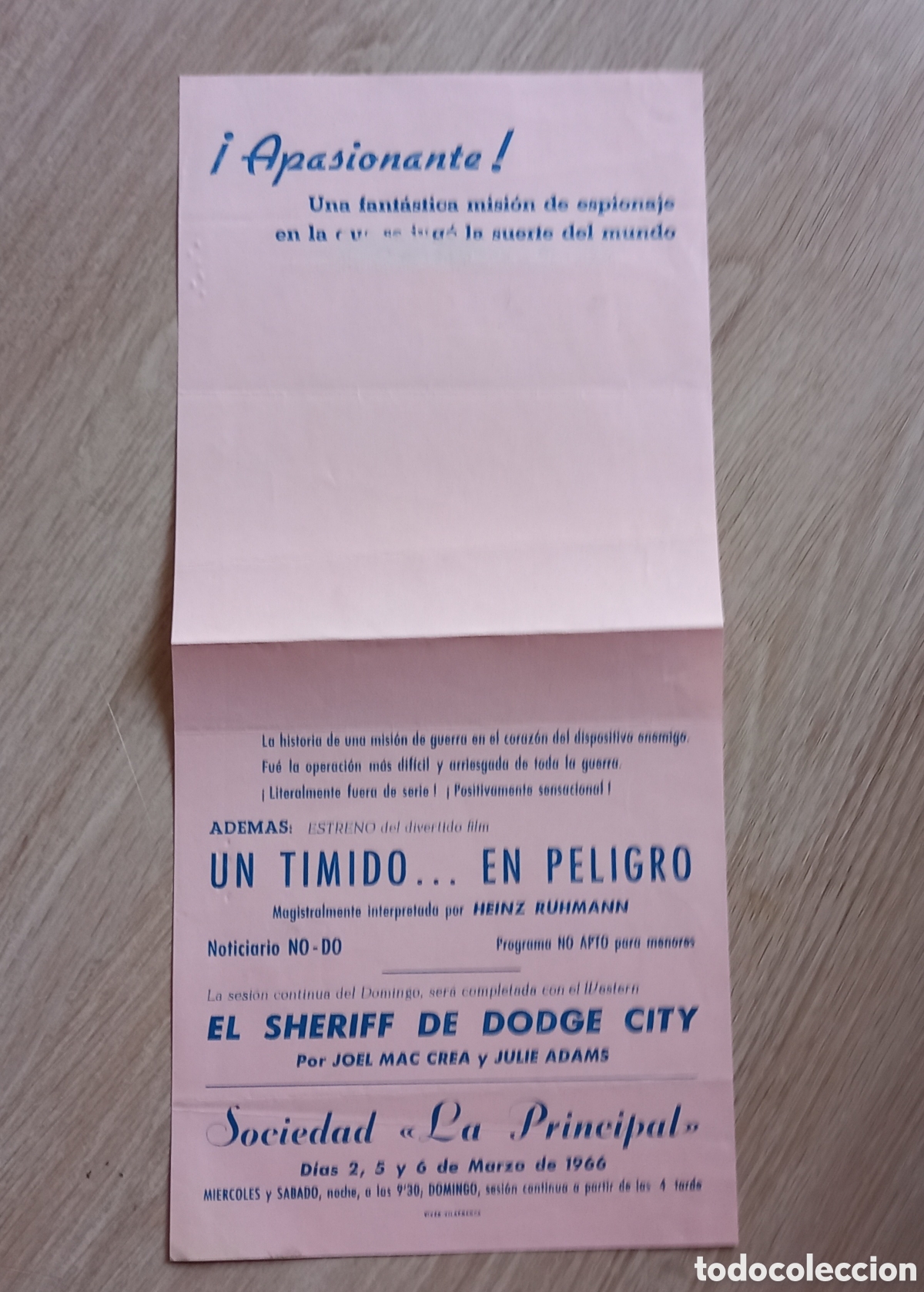 Cine: ANTIGUO PROGRAMA DE CINE SOCIEDAD LA PRINCIPAL - Foto 1