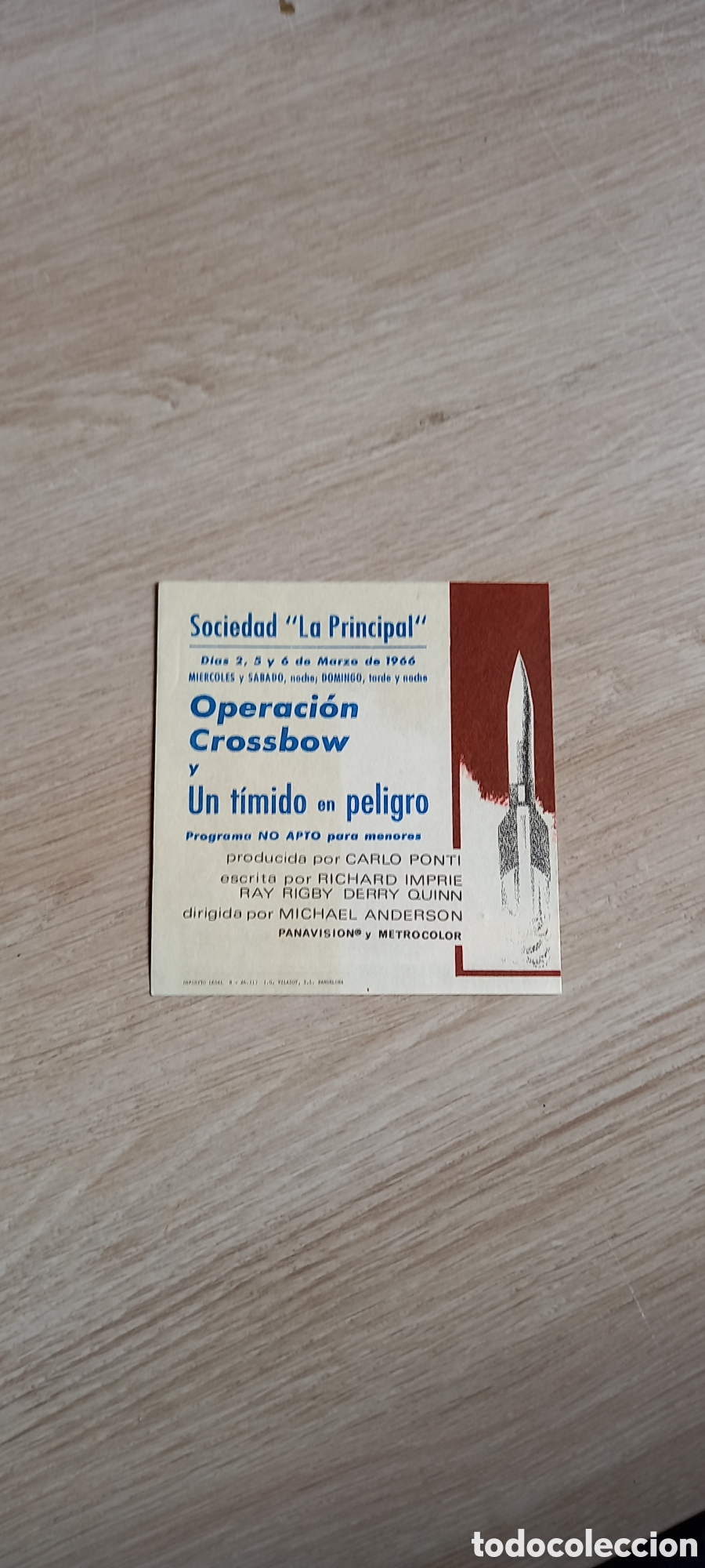 Cine: ANTIGUO PROGRAMA DE CINE SOCIEDAD PRINCIPAL, SOFIA LOREN, OPERACION CROSSBOW - Foto 2