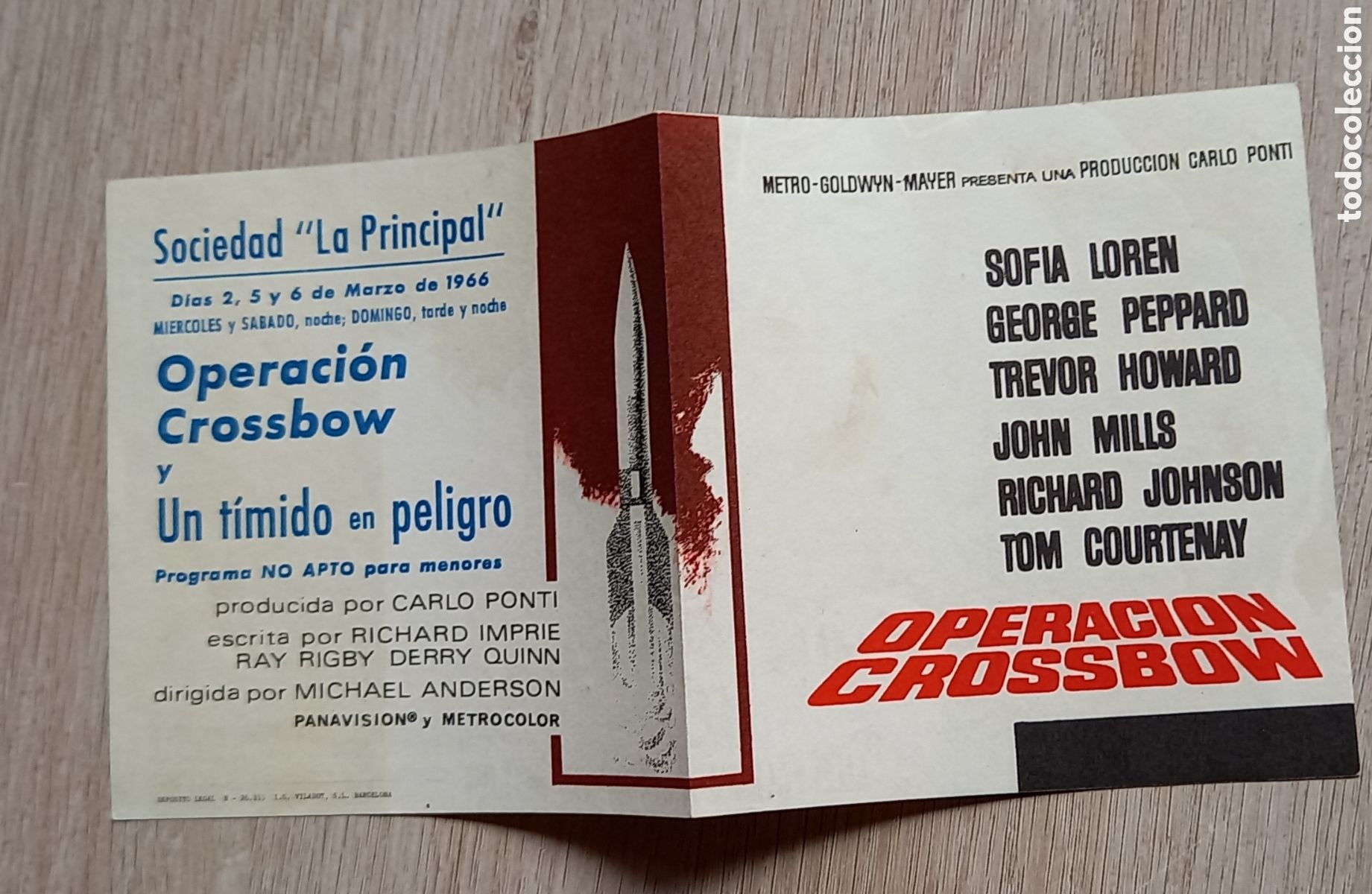 Cine: ANTIGUO PROGRAMA DE CINE SOCIEDAD PRINCIPAL, SOFIA LOREN, OPERACION CROSSBOW - Foto 1