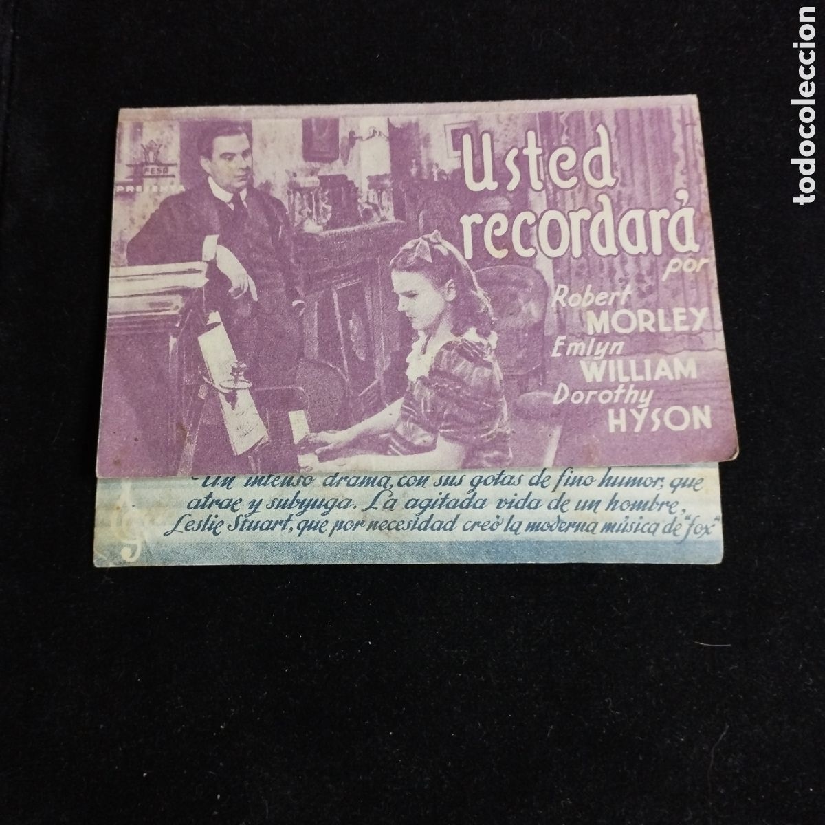 Cine: Programa de cine. Usted Recordar&aacute;. Robert Morley. Emlyn William. Cifesa. Teatro Garnelo. - Foto 1