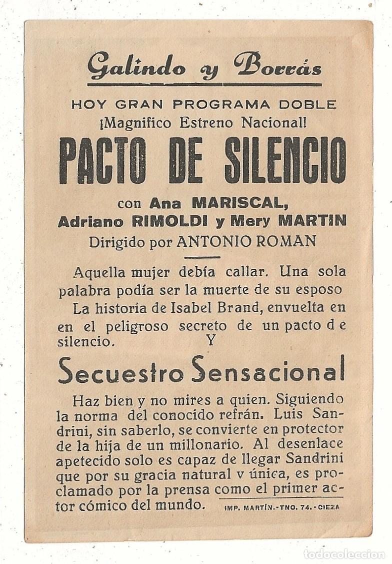 Cine: PACTO DE SILENCIO - PROGRAMA FOLLETO DE MANO CINE - Foto 2