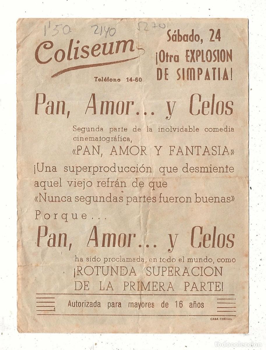 Cine: PAN, AMOR Y... CELOS - PROGRAMA FOLLETO DE MANO CINE - Foto 2