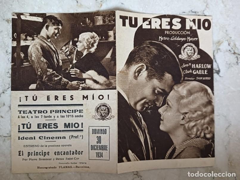 Cine: PTCC 191 TU ERES MIO PROGRAMA DOBLE MARRON MGM JEAN HARLOW CLARK GABLE - Foto 2