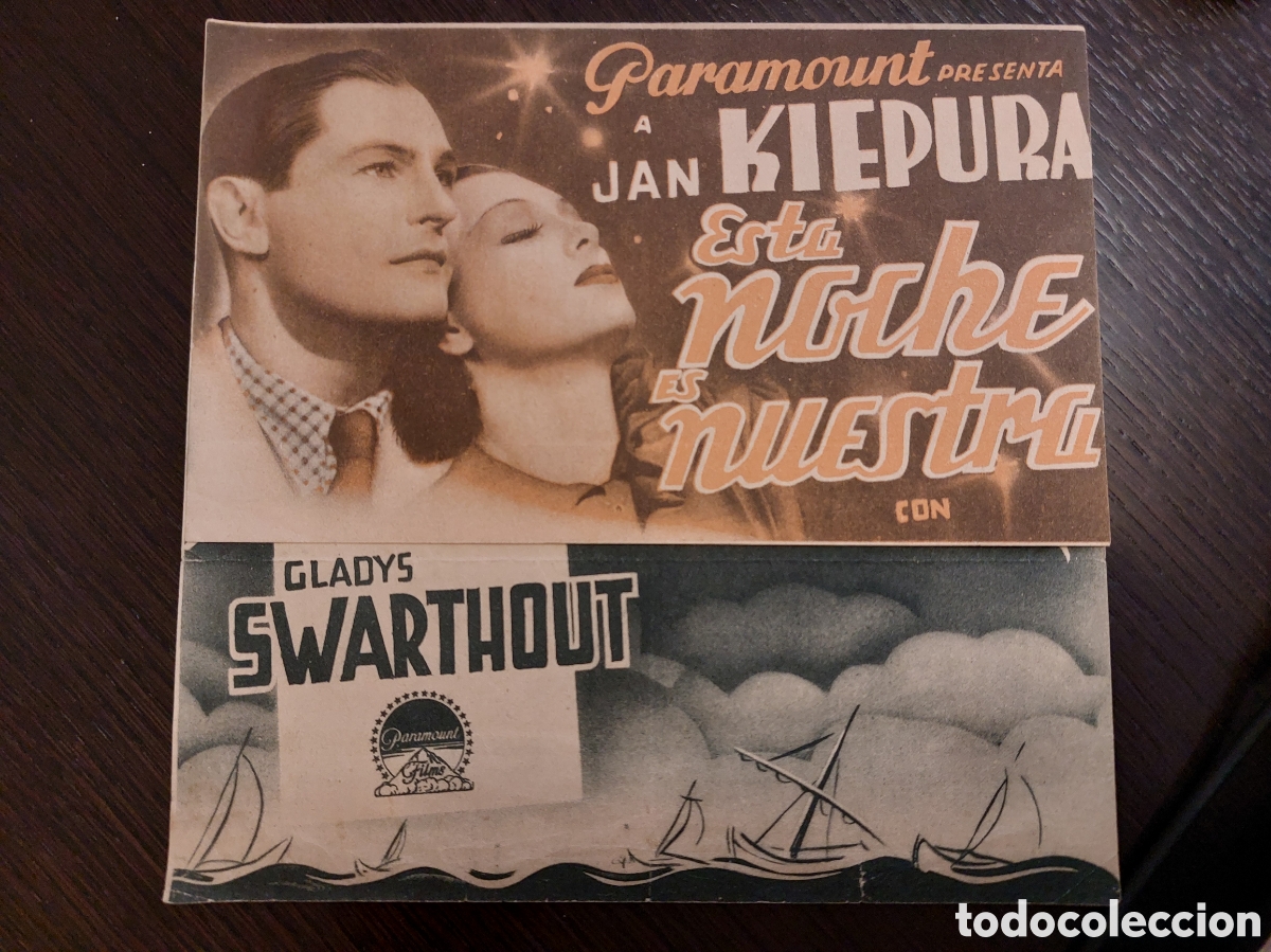 Cine: Programa doble Esta noche es nuestra con Jan Kiepura. Publicidad Teatro Trueba