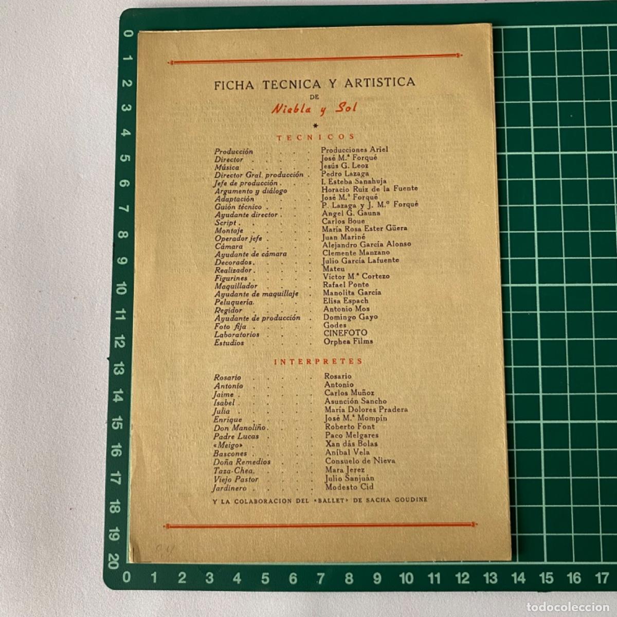 Cine: folleto de mano programa de cine pelicula Niebla y sol - Foto 2