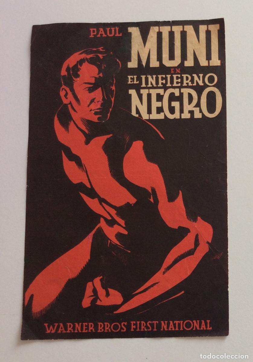 Folhetos de m&atilde;o de filmes antigos de cinema: PROGRAMA CON CINE IMPRESO WARNER 1937 GUERRA CIVIL RENAU EL INFIERNO NEGRO PAUL MUNI AKIM TAMIROFF