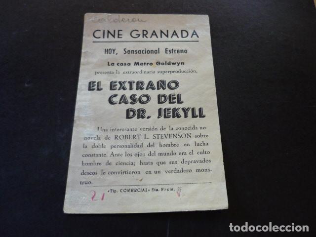Cine: EL EXTRA&Ntilde;O CASO DEL DR. JEKYLL PROGRAMA DE MANO CON PUBLICIDAD CINE GRANADA - Foto 2