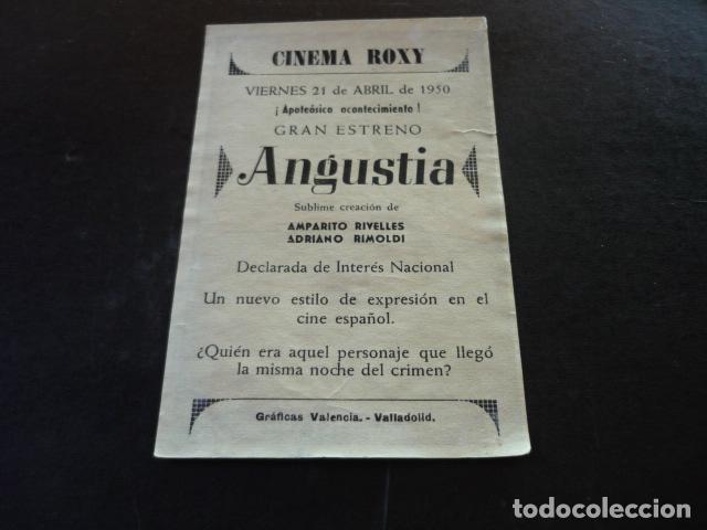Cine: ANGUSTIA PROGRAMA DE MANO CON PUBLICIDAD CINEMA ROXY VALLADOLID - Foto 1