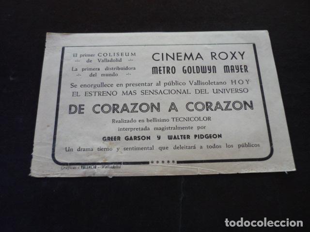 Cine: DE CORAZON A CORAZON PROGRAMA DE MANO CON PUBLICIDAD CINEMA ROXY VALLADOLID - Foto 2