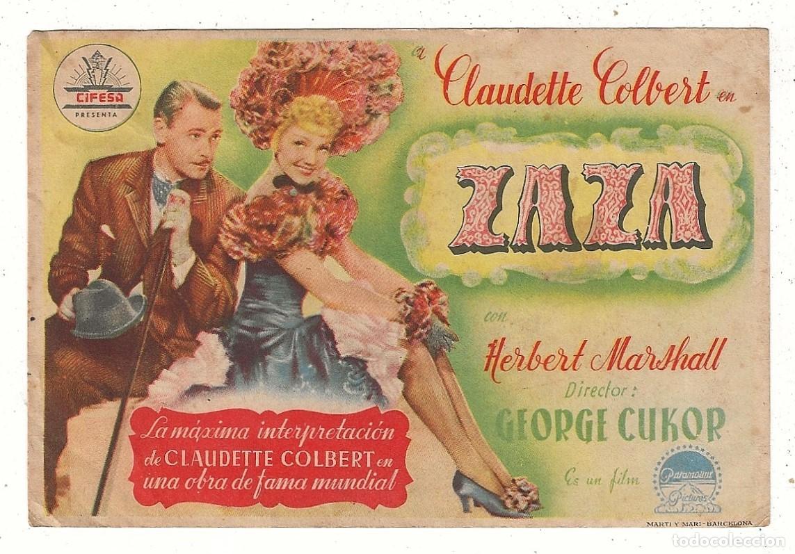 Cine: ZAZA - PROGRAMA - FOLLETO DE CINE - CLAUDETTE COLBERT, HERBERT MARSHALL - Foto 1