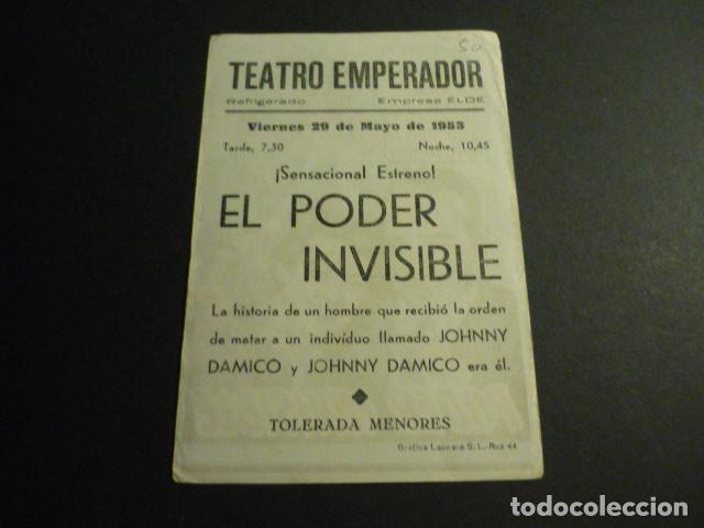 Cine: EL PODER INVISIBLE PROGRAMA DE MANO CON PUBLICIDAD TEATRO EMPERADOR LEON - Foto 2