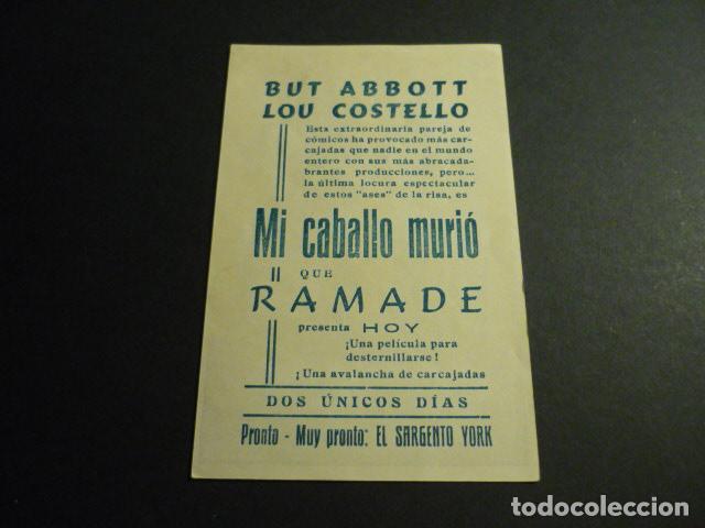 Cine: MI CABALLO MURI&Oacute; PROGRAMA DE MANO CON PUBLICIDAD - Foto 2
