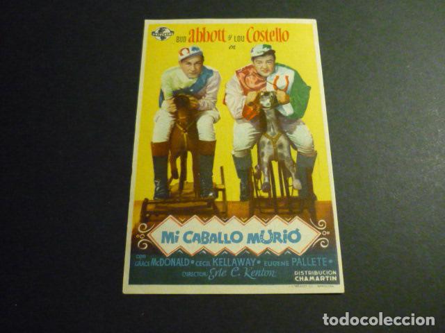 Cine: MI CABALLO MURI&Oacute; PROGRAMA DE MANO CON PUBLICIDAD - Foto 1