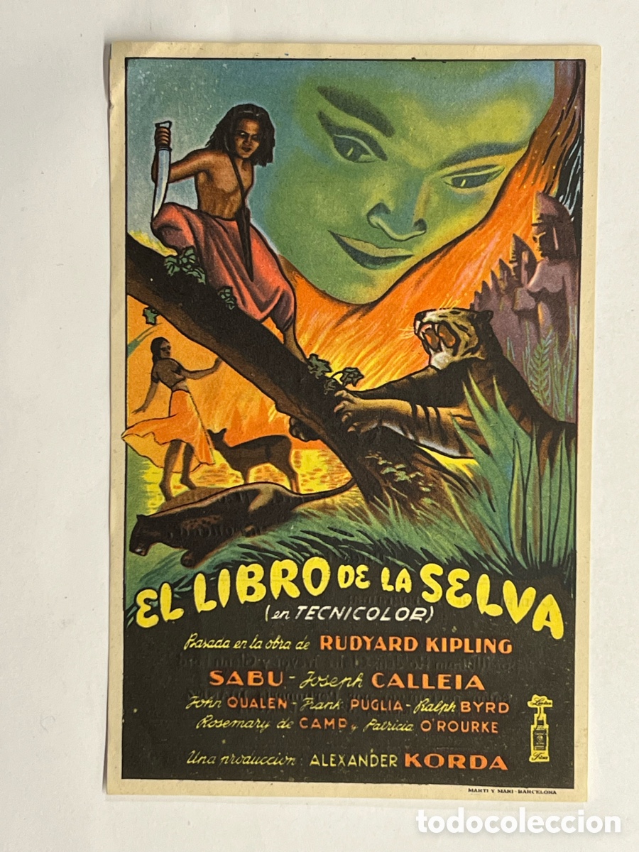 Cine: CINE T&Uacute;RIA VALENCIA. Programa de mano EL LIBRO DE LA SELVA (a.1953) - Foto 1