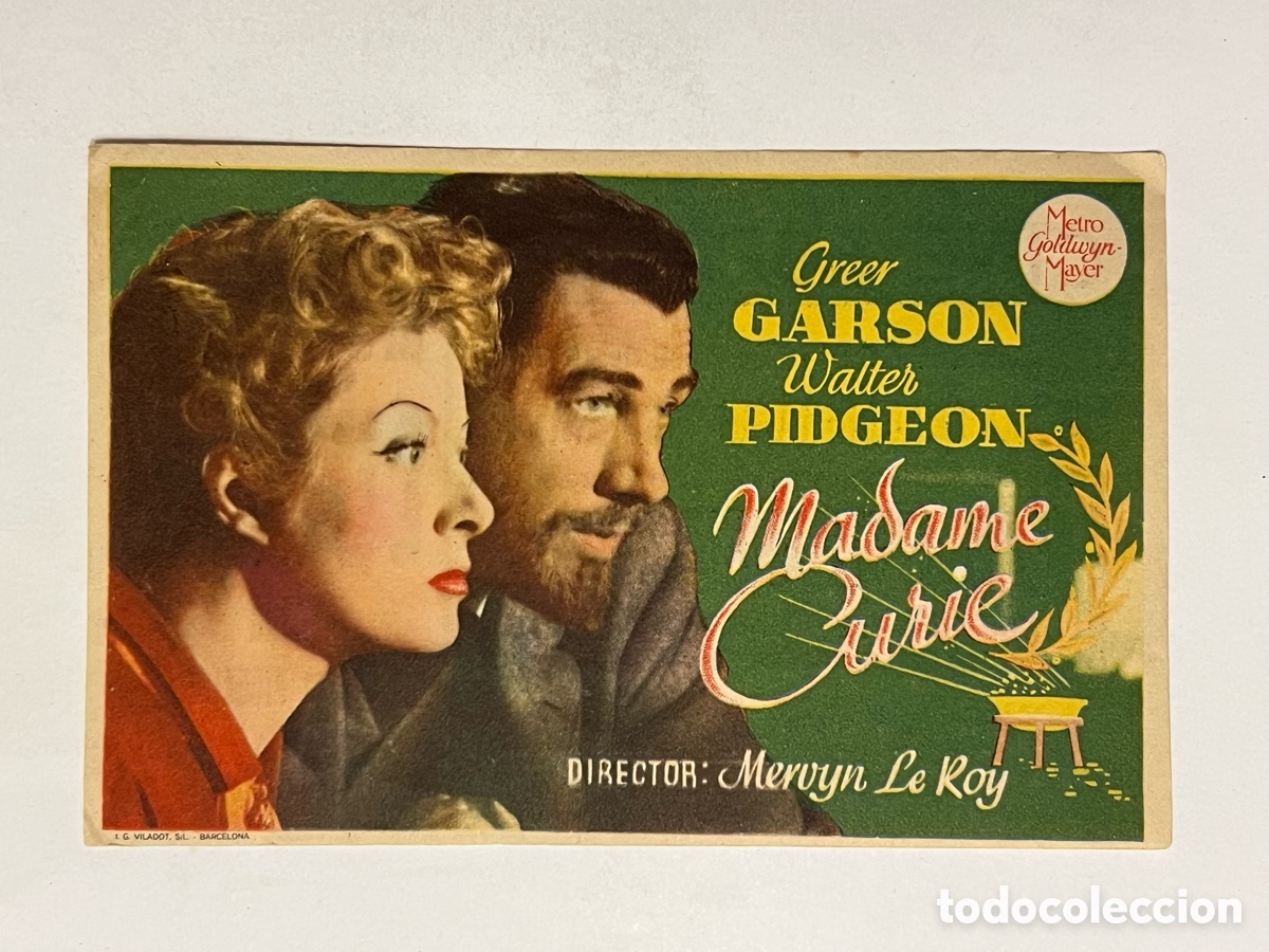 Folhetos de m&atilde;o de filmes antigos de cinema: CINE ESPA&Ntilde;OL VALENCIA. Programa de mano MADAME CURIE, con Greer GARSON, Walter PIDGEON