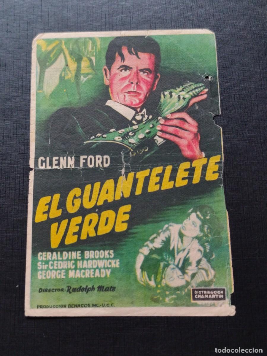 Folhetos de m&atilde;o de filmes antigos de cinema: El guantelete verde con publicidad Teatro &Aacute;lvarez Quintero