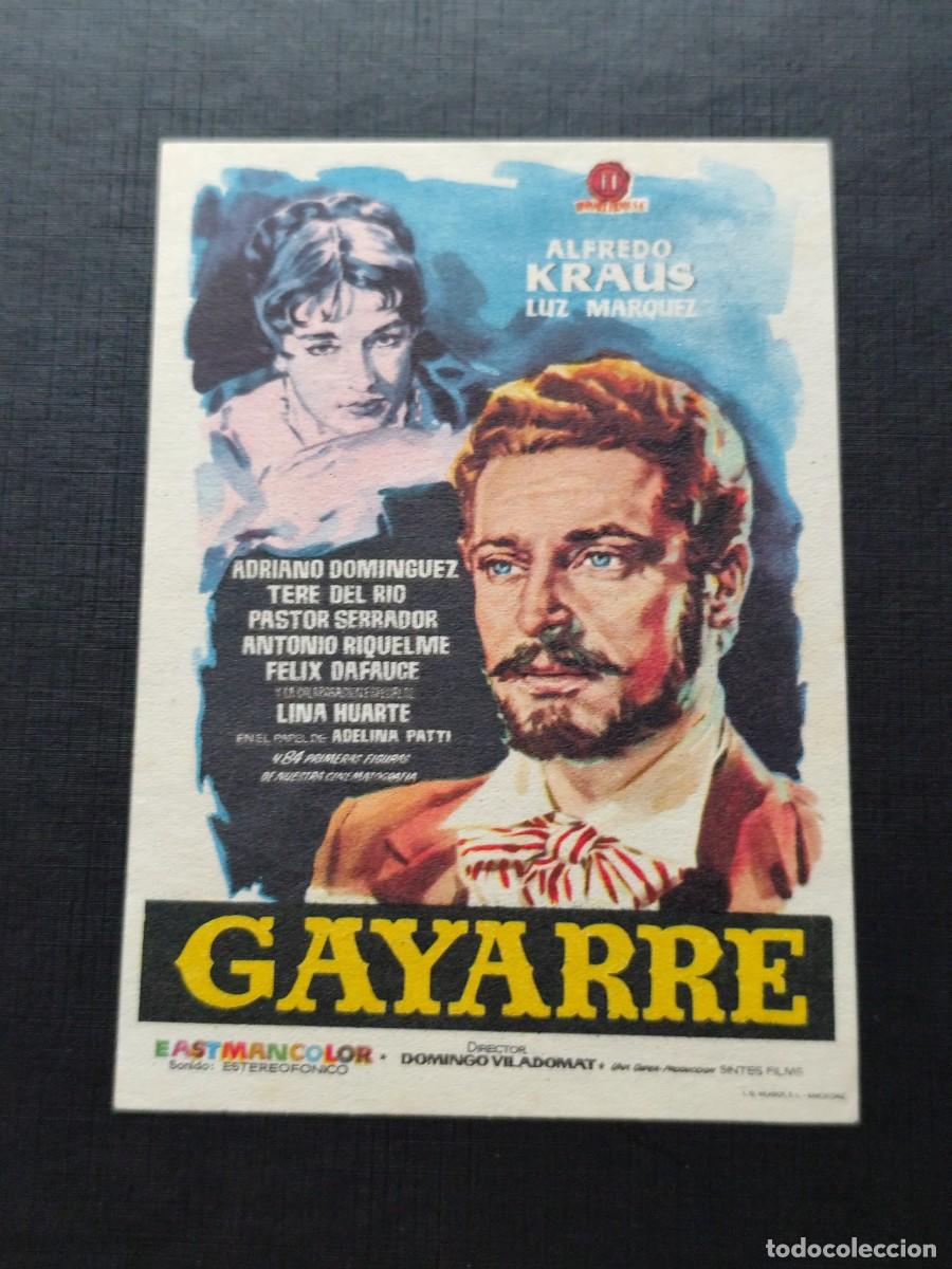 Folhetos de m&atilde;o de filmes antigos de cinema: Gayarre con sello Teatro Cerezo Carmona