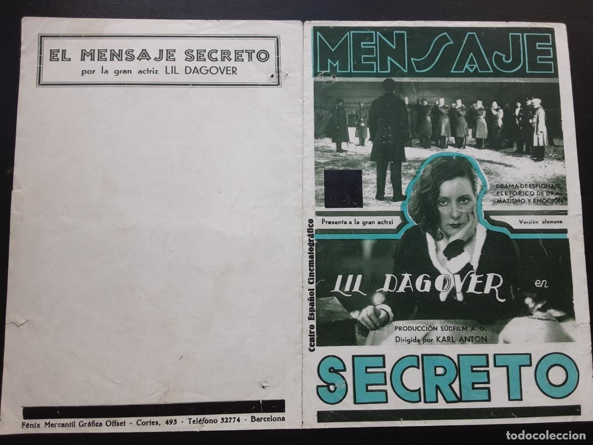 Folhetos de m&atilde;o de filmes antigos de cinema: MENSAJE SECRETO, LIL DAGOVER.
