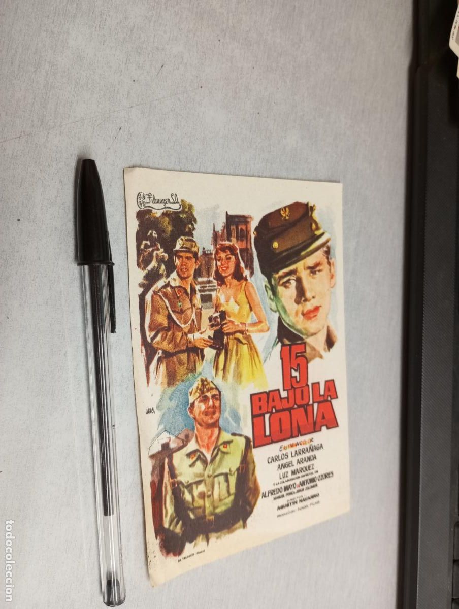 Folhetos de m&atilde;o de filmes antigos de cinema: 15 BAJO LA LONA / CARLOS LARRA&Ntilde;AGA / PROGRAMA SENCILLO - PUBLICIDAD CINE AVENIDA, VILLENA