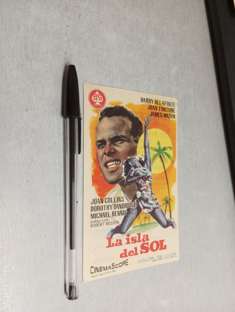 Folhetos de m&atilde;o de filmes antigos de cinema: LA ISLA DEL SOL / PROGRAMA SENCILLO - PUBLICIDAD CINE CERVANTES, VILLENA 1959