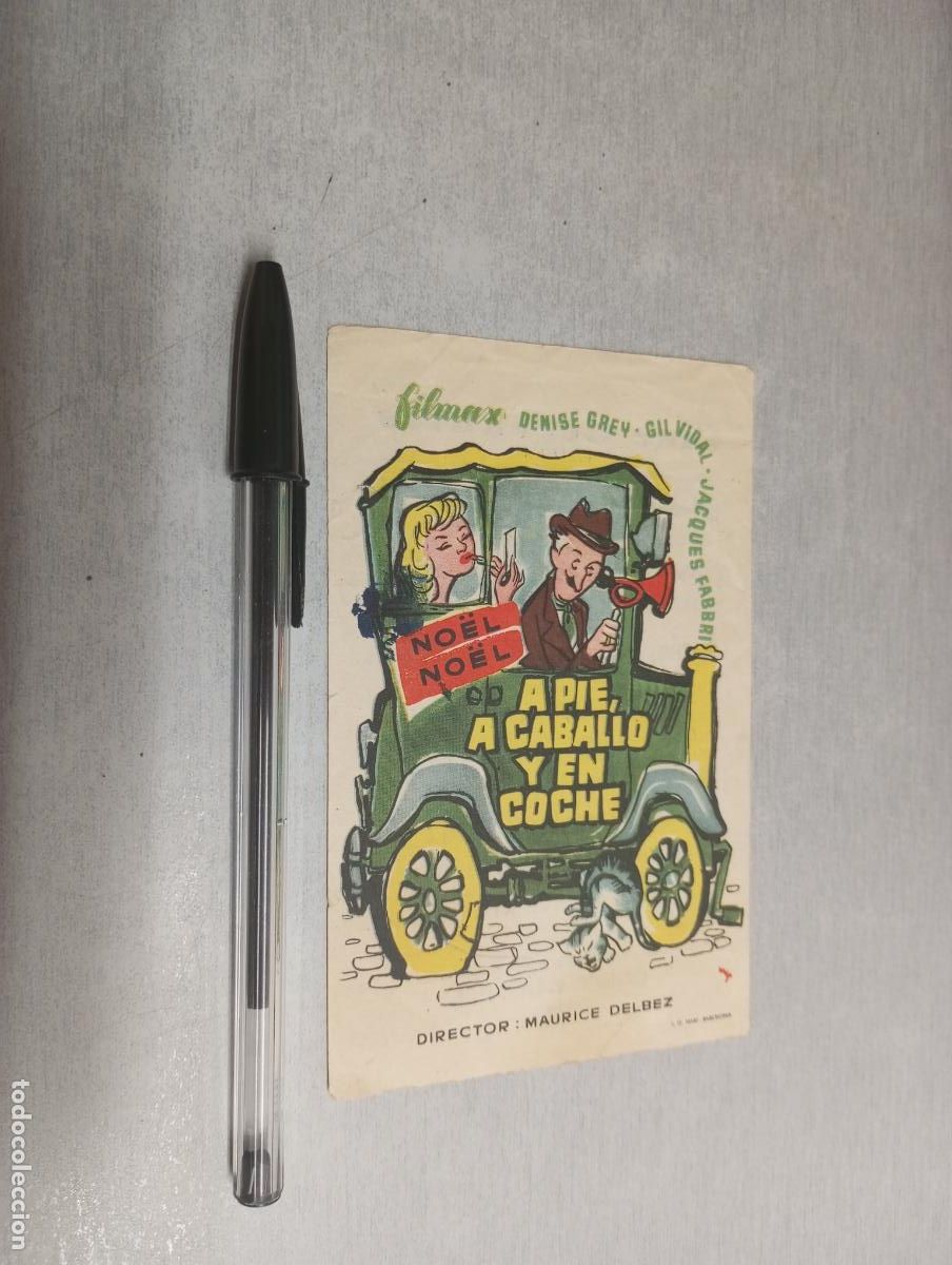 Folhetos de m&atilde;o de filmes antigos de cinema: A PIE, A CABALLO Y EN COCHE / PROGRAMA SENCILLO - PUBLICIDAD CINE CERVANTES, VILLENA 1959