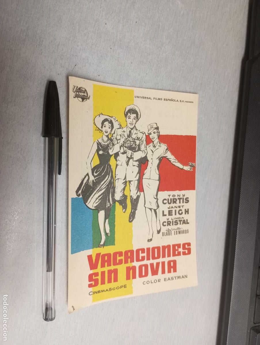 Folhetos de m&atilde;o de filmes antigos de cinema: VACACIONES SIN NOVIA / PROGRAMA SENCILLO - PUBLICIDAD CINE CERVANTES, VILLENA 1960