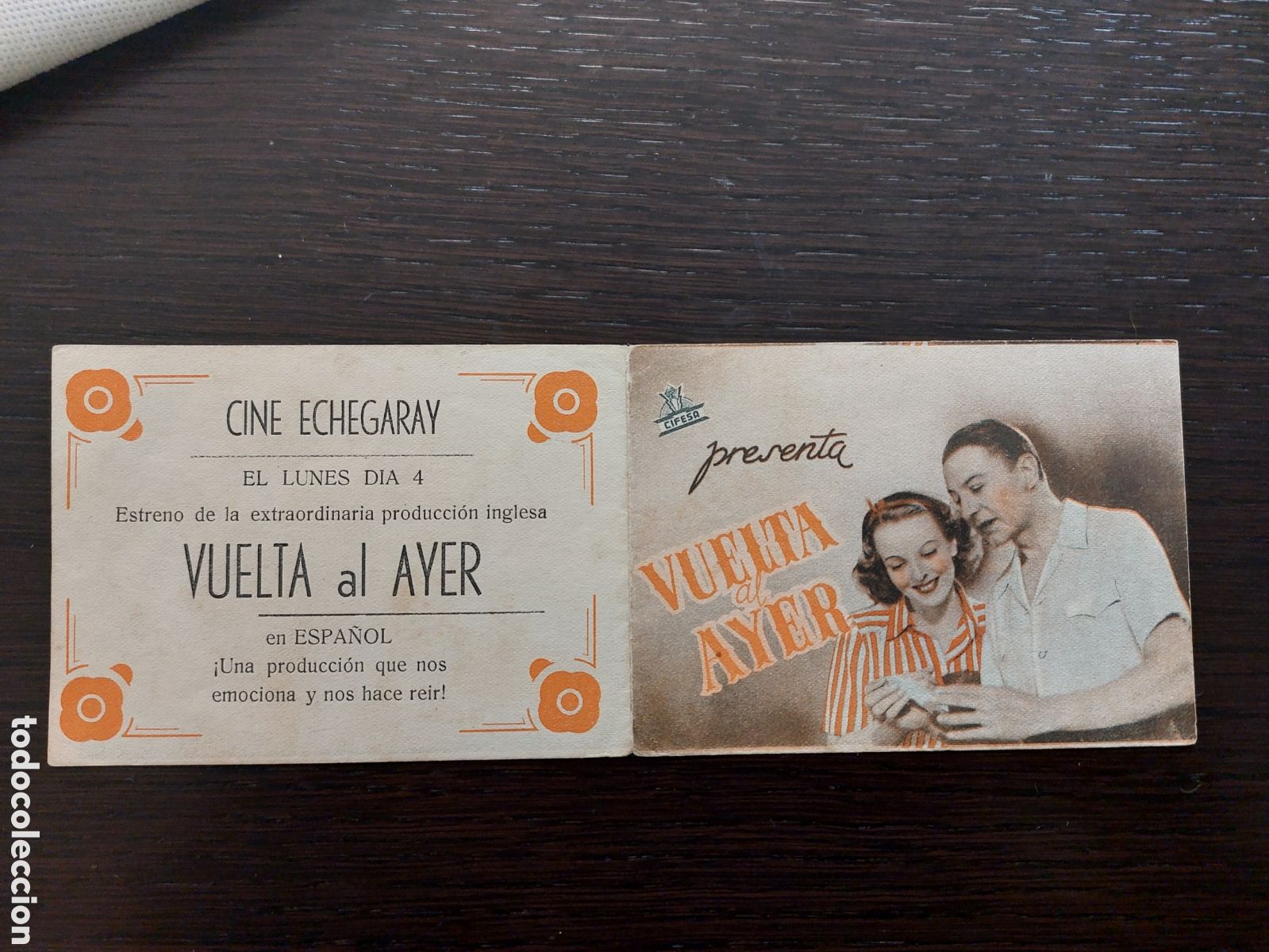 Folhetos de m&atilde;o de filmes antigos de cinema: Programa doble Vuelta al ayer con Anna Lee . Publicidad Cine Echegaray