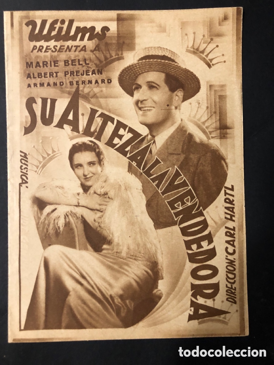Folhetos de m&atilde;o de filmes antigos de cinema: Programa su alteza la vendedora marie Bell con publicidad gran teatro falla cadiz A11