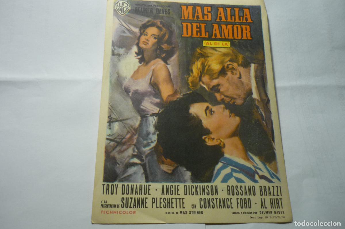 Folhetos de m&atilde;o de filmes antigos de cinema: pograma mas alla del amor troy donahue-publicidad