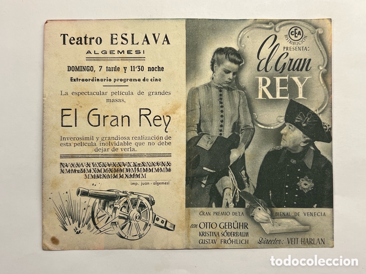 Cine: ALGEMESI. Teatro Eslava.. Programa doble EL GRAN REY, con OTTO GEB&Uacute;HR, KRISTINA SODERBAUM (a.1942) - Foto 1