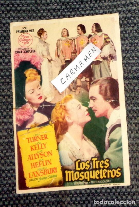  Foglietti di film di film antichi di cinema: ANTIGUO PROGRAMA MANO CINE CARTEL PEL&Iacute;CULA. LOS TRES MOSQUETEROS. SIN PUBLICIDAD