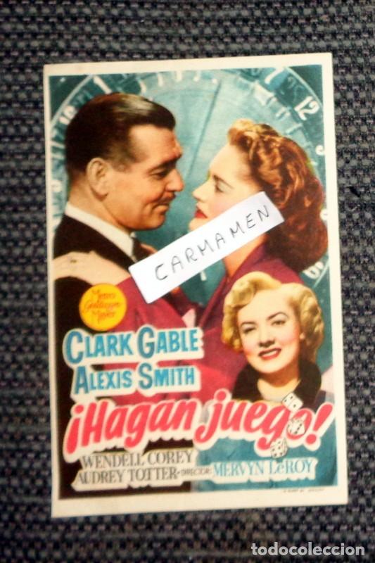  Foglietti di film di film antichi di cinema: ANTIGUO PROGRAMA MANO CINE CARTEL PEL&Iacute;CULA. HAGAN JUEGO. CLARK GABLE ALEXIS SMITH SIN PUBLICIDAD