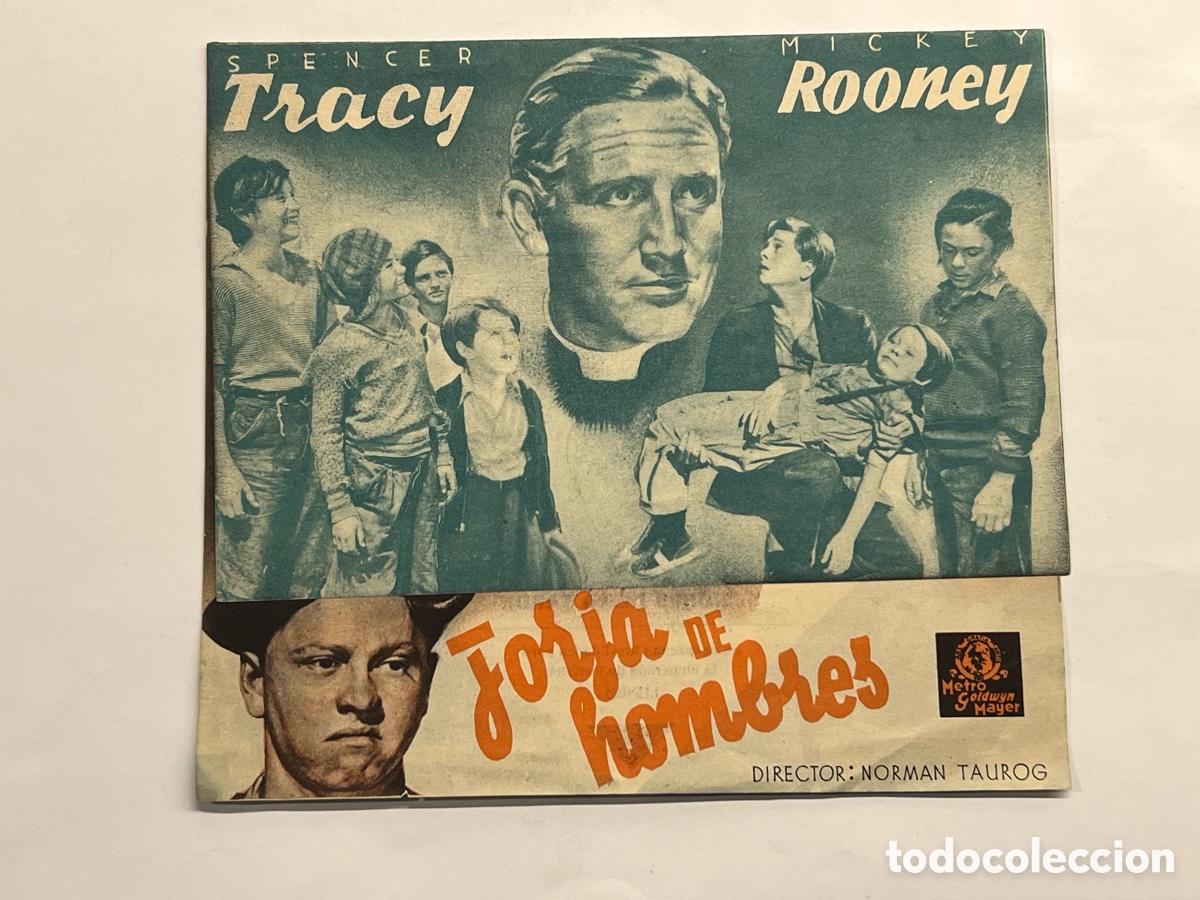  Foglietti di film di film antichi di cinema: VALENCIA. CINE OLYMPIA. FORJA DE HOMBRES, con Spencer Tracy, Mickey Rooney (h.1940?) Doble