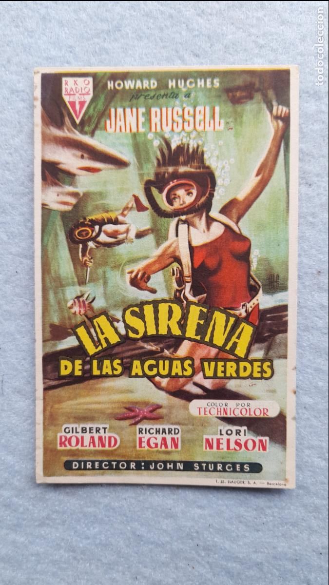 Cine: La Sirena de las Aguas Verdes. Howard Huge, Jane Russell, Lori Nelson, Gilbert Roland.