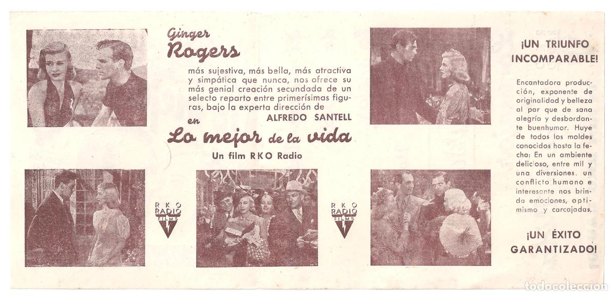 Cine: PTCC 193 LO MEJOR DE LA VIDA PROGRAMA DOBLE RKO GINGER ROGERS AZUL - Foto 2