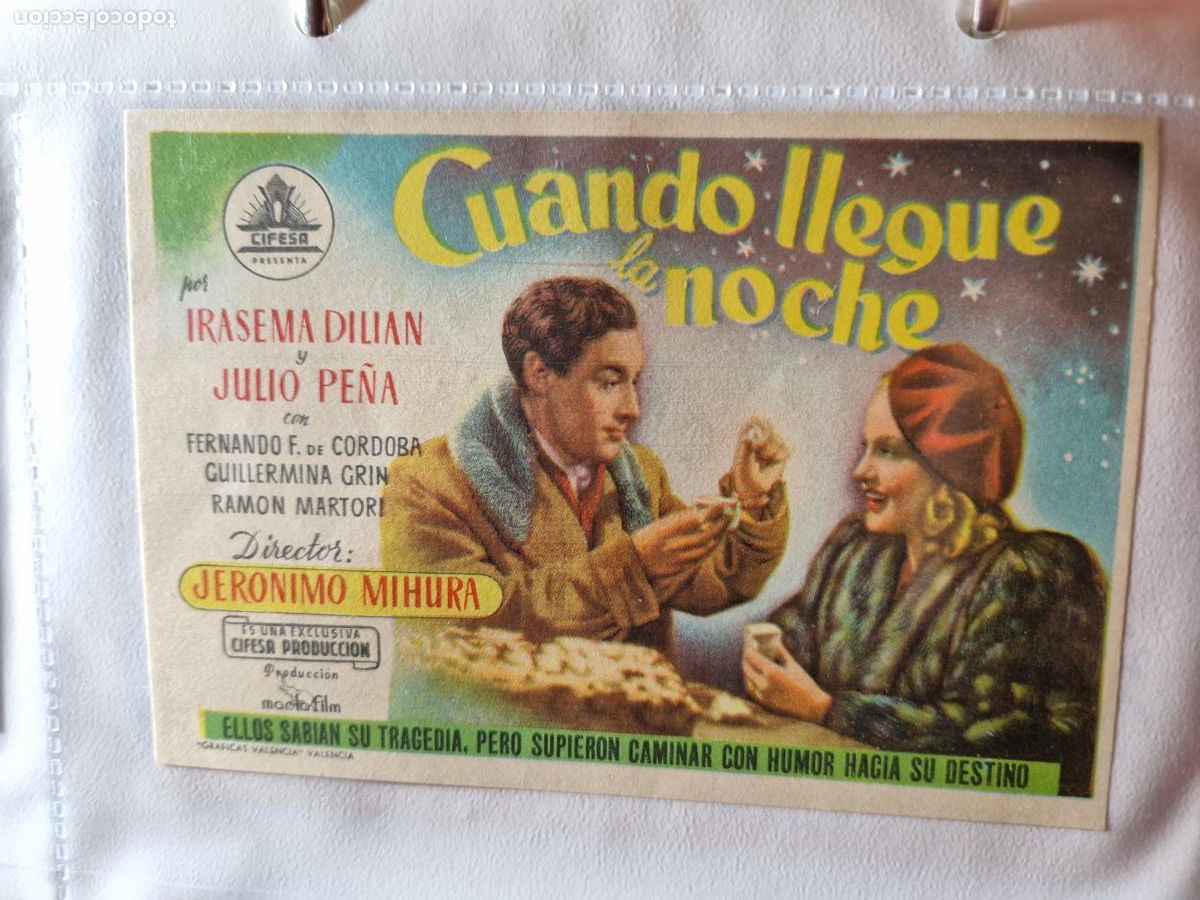  Flyers Publicitaires de films Anciens: PROGRAMA DE MANO FOLLETO CUANDO LLEGUE LA NOCHE - IRASEMA DILIAN, JULIO PE&Ntilde;A
