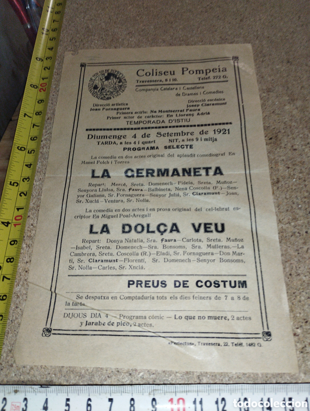 Cine: Programa del Coliseo Pompeia La Germaneta y La Dol&ccedil;a Veu 1921 - Foto 1